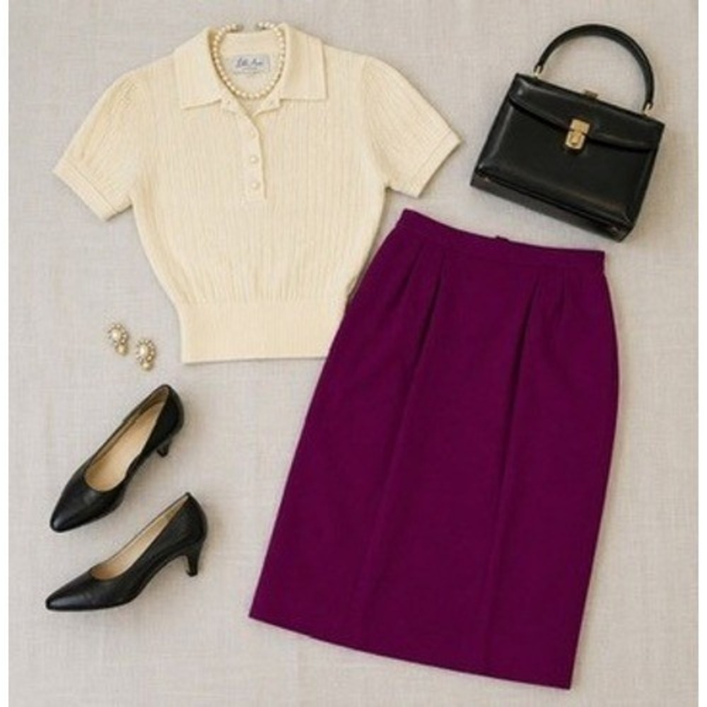 Vintage Purple 100% Worsted Wool‎ Pencil Skirt Made in USA Size 4P High Waist